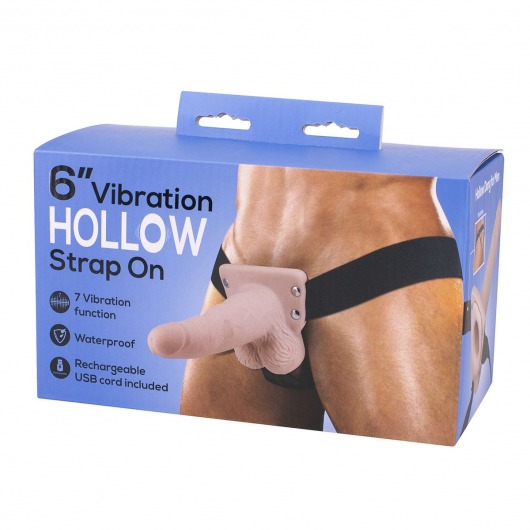 Полый страпон с вибрацией 6″ Vibration Hollow Strap-on - 17 см. - Seven Creations - купить с доставкой во Владивостоке