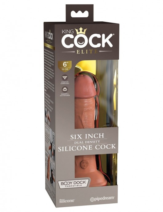 Кофейный фаллоимитатор 6  Silicone Dual Density Cock - 17 см. - Pipedream