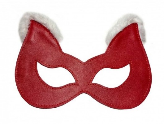 Красная маска из натуральной кожи с белым мехом на ушках - БДСМ Арсенал - купить с доставкой во Владивостоке