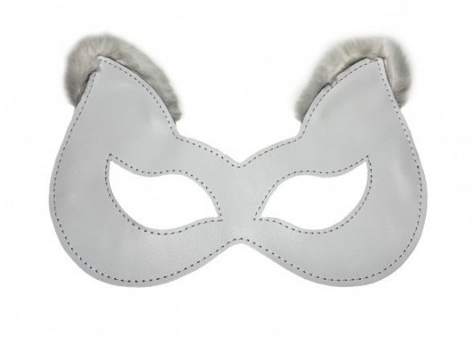 Белая маска из натуральной кожи с мехом на ушках - БДСМ Арсенал - купить с доставкой во Владивостоке