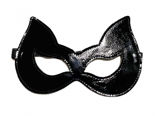 Черная лаковая маска с ушками из эко-кожи - БДСМ Арсенал - купить с доставкой во Владивостоке