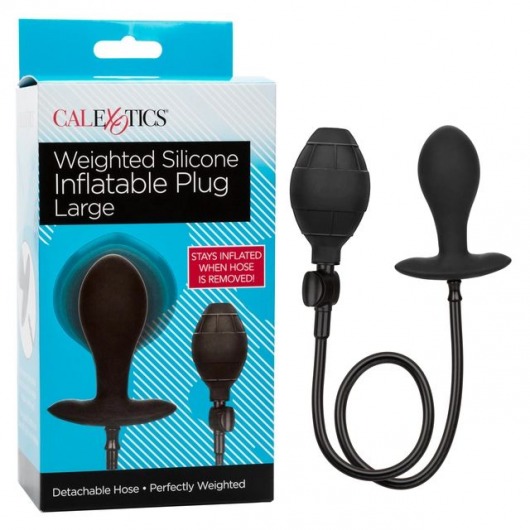 Черная расширяющаяся анальная пробка Weighted Silicone Inflatable Plug Large - 8,25 см. - California Exotic Novelties