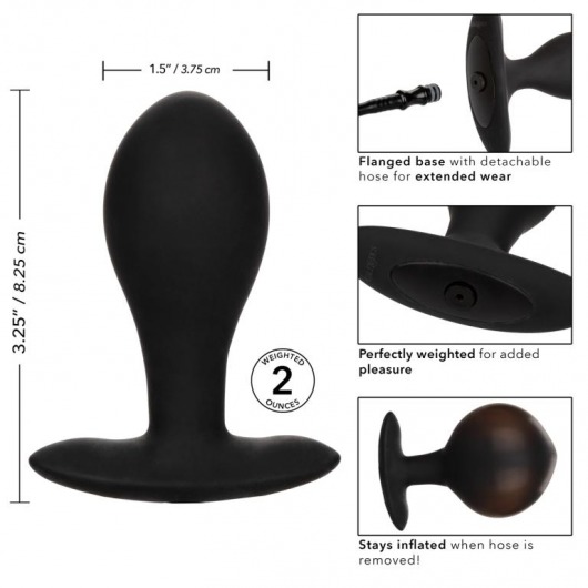 Черная расширяющаяся анальная пробка Weighted Silicone Inflatable Plug Large - 8,25 см. - California Exotic Novelties