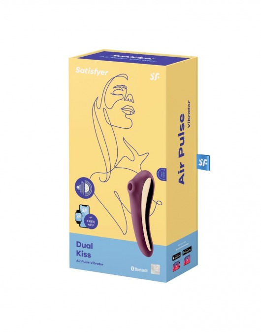 Фиолетовый вибромассажер Dual Kiss с вакуумной стимуляцией - Satisfyer