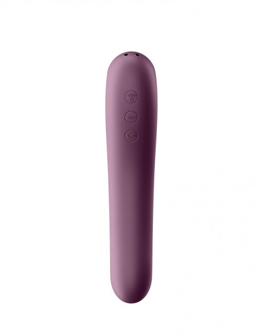 Фиолетовый вибромассажер Dual Kiss с вакуумной стимуляцией - Satisfyer
