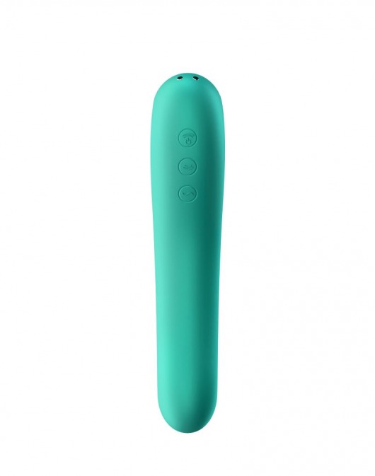 Зеленый вибромассажер Dual Kiss с вакуумной стимуляцией - Satisfyer