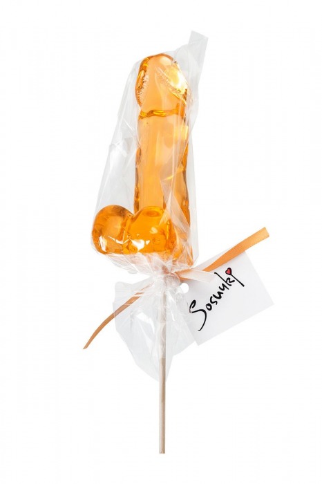 Оранжевый леденец в форме пениса со вкусом аморетто - Sosuчki - купить с доставкой во Владивостоке