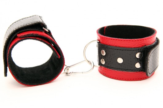 Красно-чёрные кожаные наручники - БДСМ Арсенал - купить с доставкой во Владивостоке