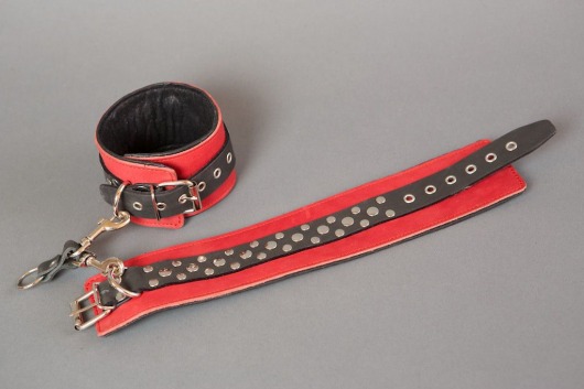 Красные кожаные наручники на мягкой подкладке - Подиум - купить с доставкой во Владивостоке