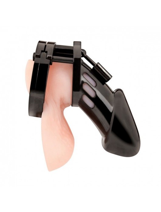 Черная акриловая клетка целомудрия для члена с замком - BlueLine - купить с доставкой во Владивостоке