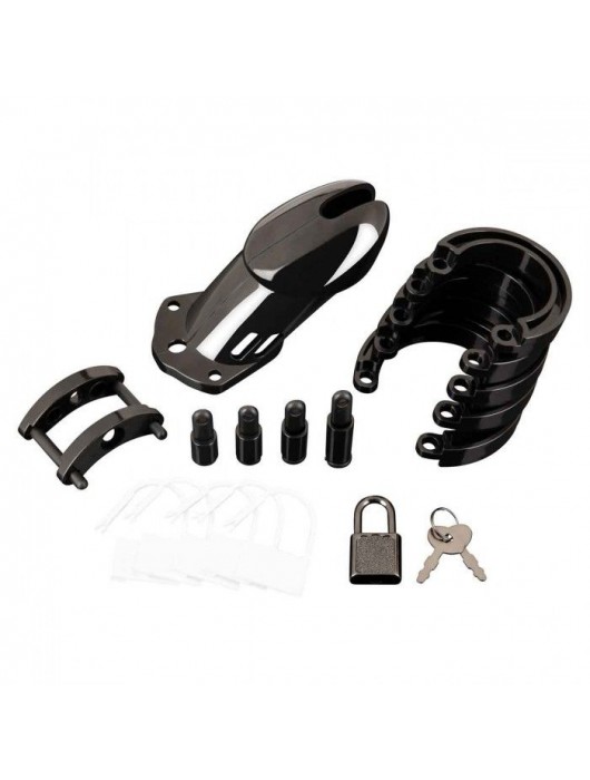 Черная акриловая клетка целомудрия для члена с замком - BlueLine - купить с доставкой во Владивостоке