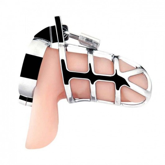 Серебристая металлическая клетка для члена с замком Enslave Cock Cage - BlueLine - купить с доставкой во Владивостоке