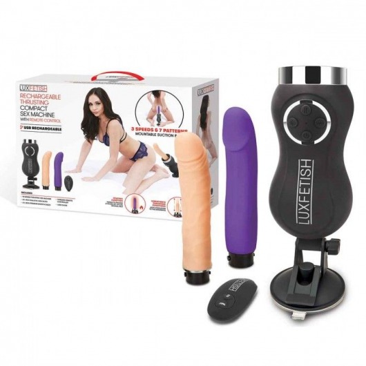 Портативная секс-машина Thrusting Compact Sex Machine c 2 насадками - Lux Fetish - купить с доставкой во Владивостоке