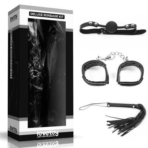 БДСМ-набор Deluxe Bondage Kit: наручники, плеть, кляп-шар - Lovetoy - купить с доставкой во Владивостоке