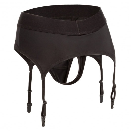 Черные трусики для страпона Thong with Garter размера S/M - California Exotic Novelties - купить с доставкой во Владивостоке