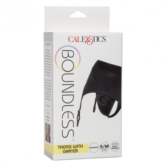 Черные трусики для страпона Thong with Garter размера S/M - California Exotic Novelties - купить с доставкой во Владивостоке