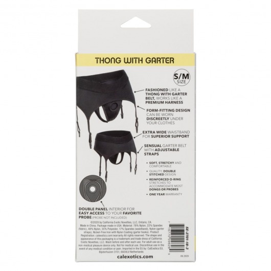 Черные трусики для страпона Thong with Garter размера S/M - California Exotic Novelties - купить с доставкой во Владивостоке