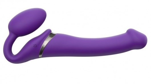 Фиолетовый безремневой вибрострапон Silicone Bendable Strap-On - size M - Strap-on-me - купить с доставкой во Владивостоке