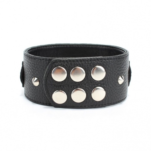 Черный кожаный ошейник с короткими шипами - БДСМ Арсенал - купить с доставкой во Владивостоке