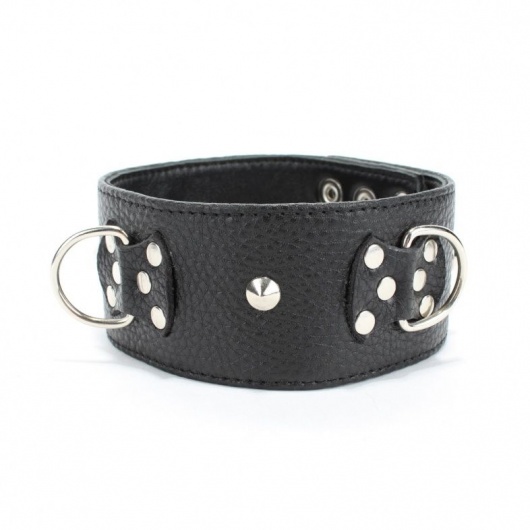 Черный кожаный ошейник с короткими шипами - БДСМ Арсенал - купить с доставкой во Владивостоке
