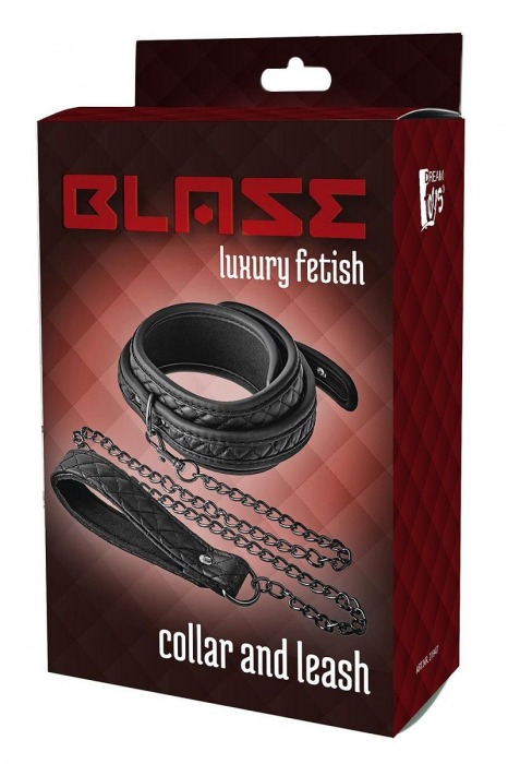 Черный ошейник с поводком COLLAR LEASH DIAMOND - Dream Toys - купить с доставкой во Владивостоке