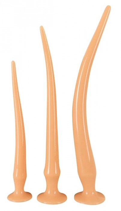 Набор из 3 телесных удлиненных анальных пробок Super Long Flexible Butt Plug Set - Orion