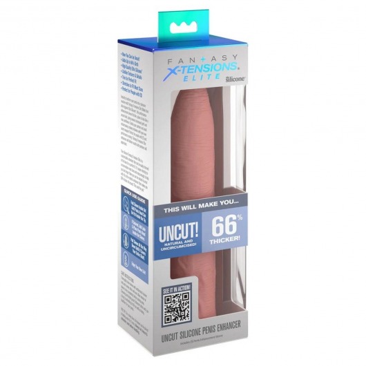 Телесная насадка-удлинитель Uncut Silicone Penis Enhancer - 17,8 см. - Pipedream - во Владивостоке купить с доставкой