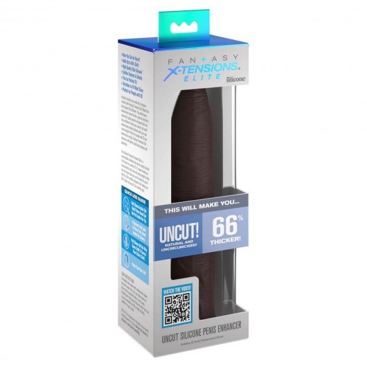 Коричневая насадка-удлинитель Uncut Silicone Penis Enhancer - 17,8 см. - Pipedream - во Владивостоке купить с доставкой