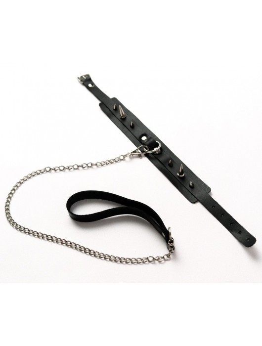 Черный ошейник с шипами и поводком - Crazy Handmade - купить с доставкой во Владивостоке