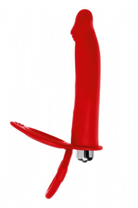 Красная насадка на пенис для двойного проникновения - 19 см. - ToyFa - купить с доставкой во Владивостоке