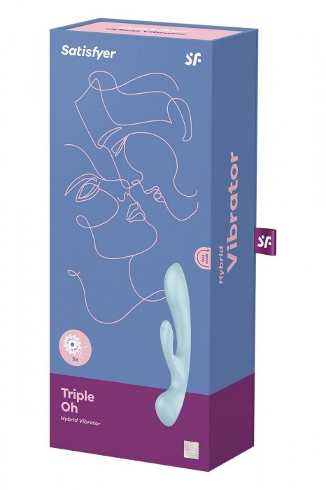 Голубой двусторонний вибратор-кролик Triple Oh - Satisfyer