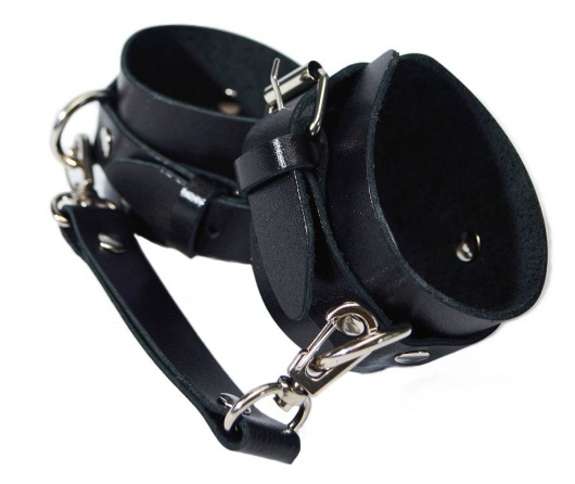 Черные кожаные наручники с соединением на карабинах - Лунный свет - купить с доставкой во Владивостоке