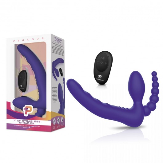 Фиолетовый безремневой страпон с пультом ДУ 7’’ Remote Control Strapless - 24 см. - Pegasus - купить с доставкой во Владивостоке