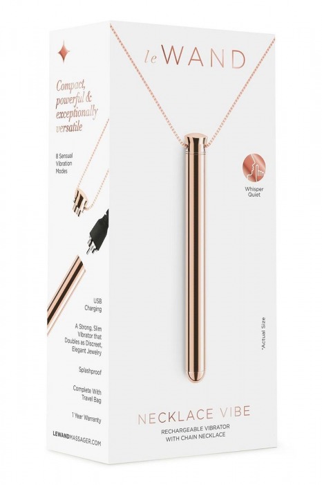 Золотистый вибростимулятор-кулон на цепочке Necklace Rechargeable Vibrator - Le Wand