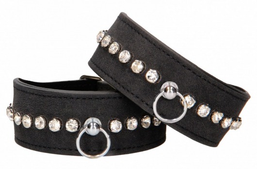 Черные наручники Diamond Studded Wrist Cuffs - Shots Media BV - купить с доставкой во Владивостоке