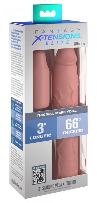 Телесная насадка-удлинитель 3 Inch Silicone Mega X-tension - 22,9 см. - Pipedream - во Владивостоке купить с доставкой