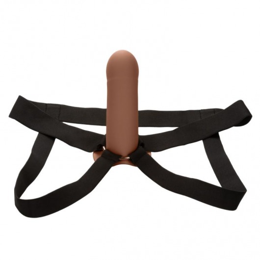 Коричневый фаллопротез из силикона Extension with Harness - 15,75 см. - California Exotic Novelties - купить с доставкой во Владивостоке