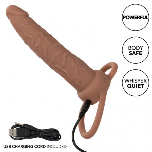Коричневая перезаряжаемая вибронасадка для двойного проникновения Rechargeable Dual Penetrator - California Exotic Novelties - купить с доставкой во Владивостоке