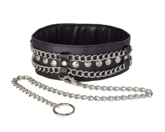 Чёрный ошейник с цепочками и поводком - Sitabella - купить с доставкой во Владивостоке
