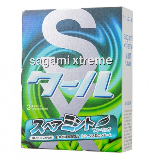 Презервативы Sagami Xtreme Mint с ароматом мяты - 3 шт. - Sagami - купить с доставкой во Владивостоке