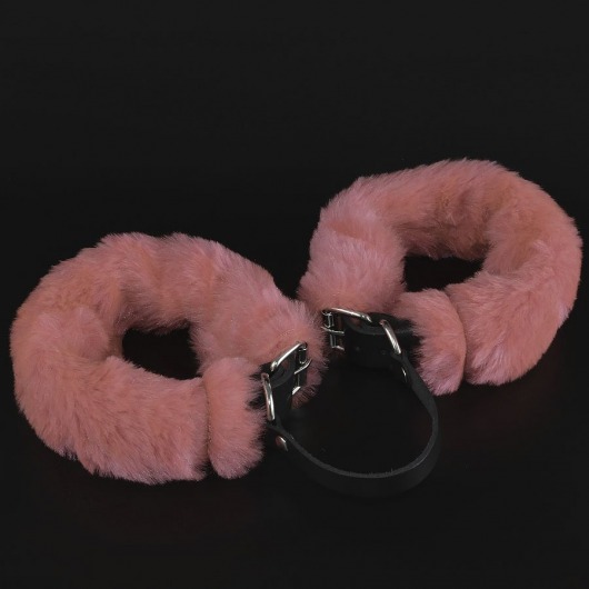 Черные кожаные оковы со съемной розовой опушкой - Sitabella - купить с доставкой во Владивостоке