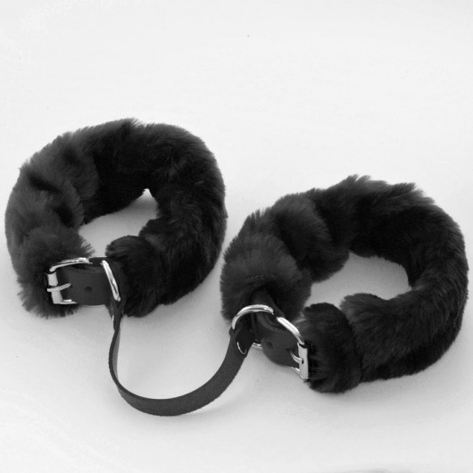 Черные кожаные оковы со съемной опушкой - Sitabella - купить с доставкой во Владивостоке