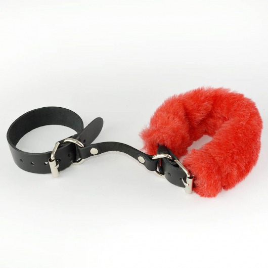 Черные кожаные наручники со съемной красной опушкой - Sitabella - купить с доставкой во Владивостоке