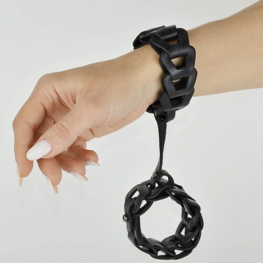 Черные кожаные наручники  Клеопатра - Sitabella - купить с доставкой во Владивостоке