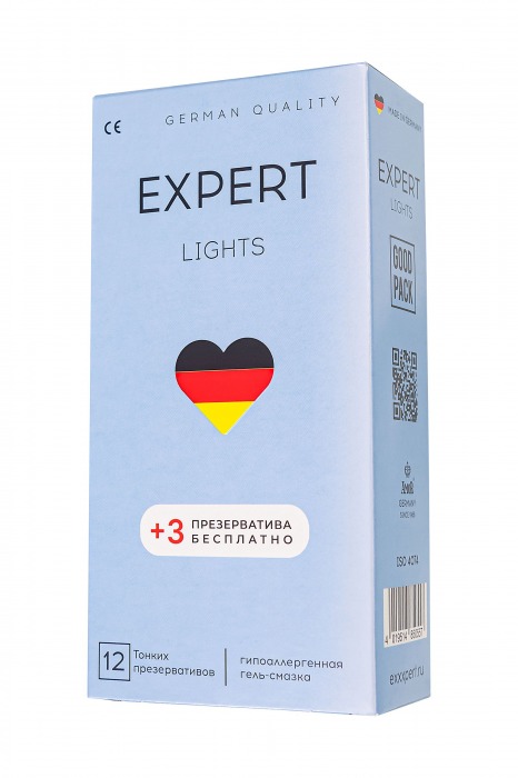 Ультратонкие презервативы EXPERT Lights - 12 шт.(+3 в подарок) - Expert - купить с доставкой во Владивостоке