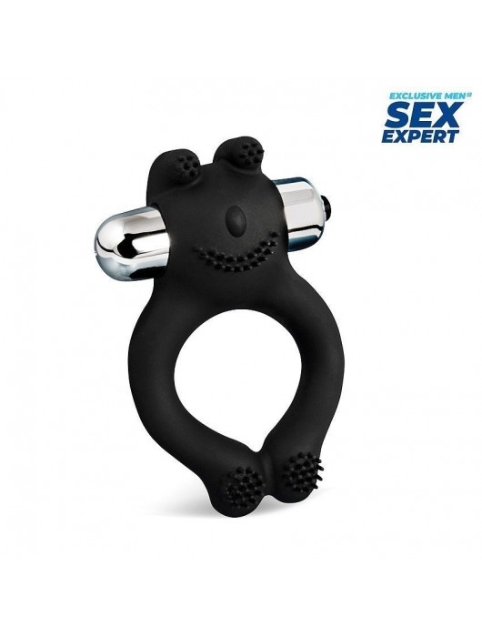 Черное силиконовое эрекционное виброкольцо Sex Expert - Sex Expert - во Владивостоке купить с доставкой