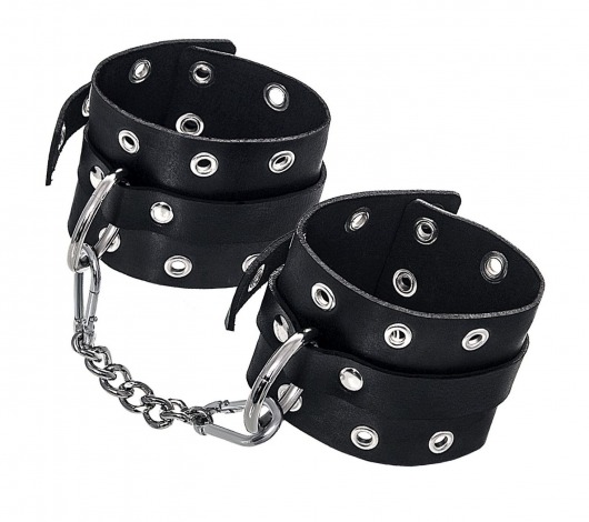 Черные кожаные однослойные наручники с люверсами - Pecado - купить с доставкой во Владивостоке