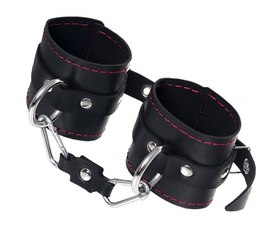 Черные кожаные однослойные наручники с контрастной строчкой - Pecado - купить с доставкой во Владивостоке