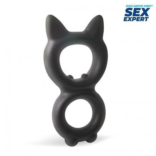 Черное двойное эрекционное кольцо с кошачьими ушками - Sex Expert - во Владивостоке купить с доставкой