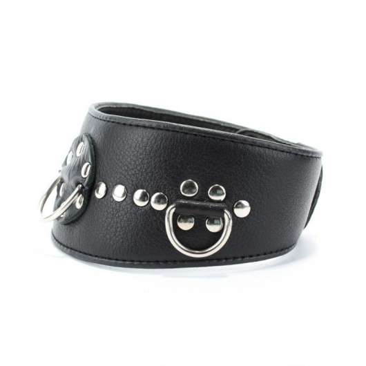Чёрный кожаный ошейник с полукольцами и клёпками - БДСМ Арсенал - купить с доставкой во Владивостоке
